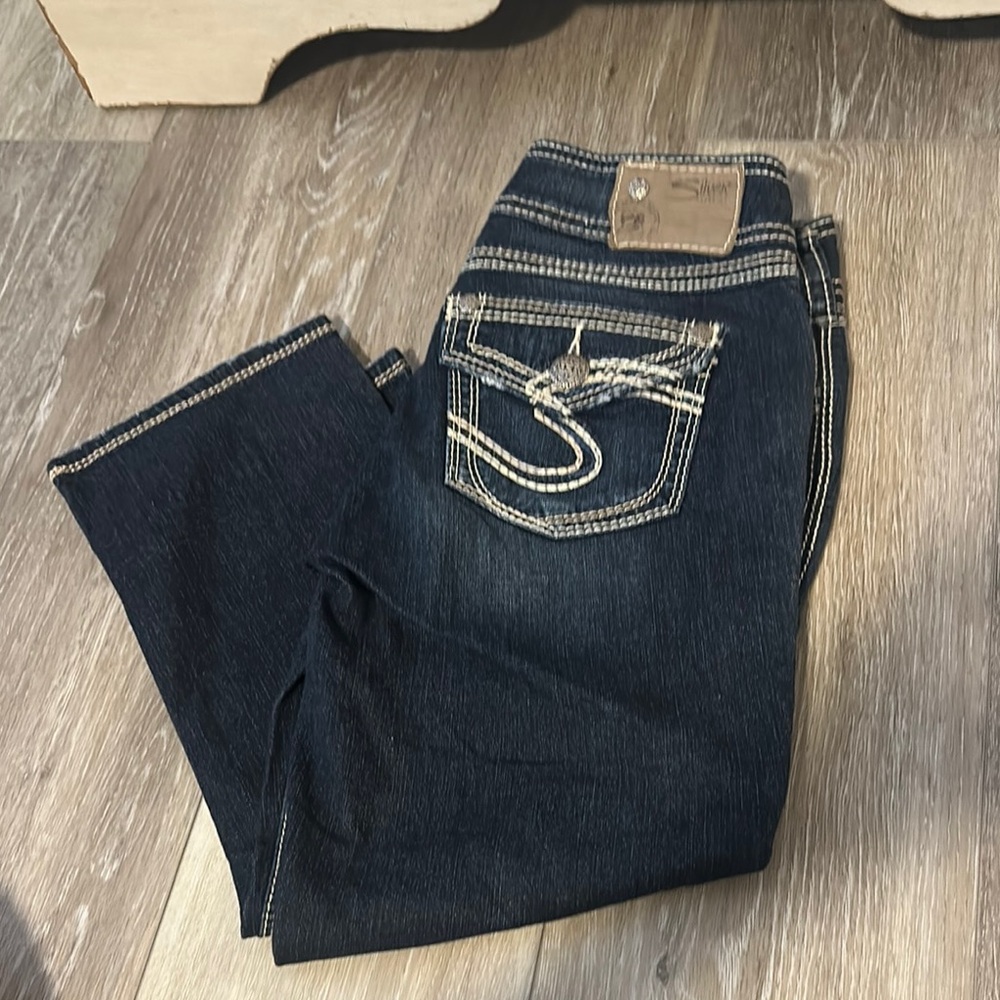 Women's Silver Dark Blue Cropped Jeans